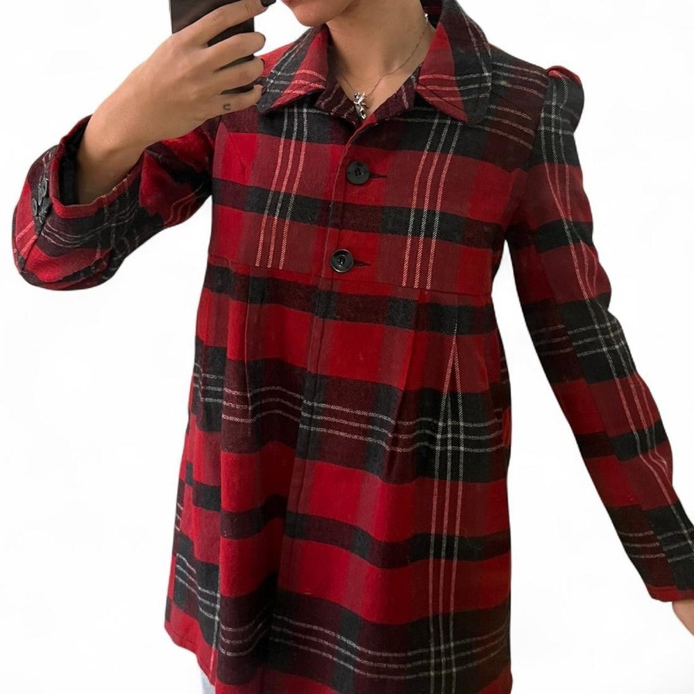 Red Plaid Babydoll Peacoat